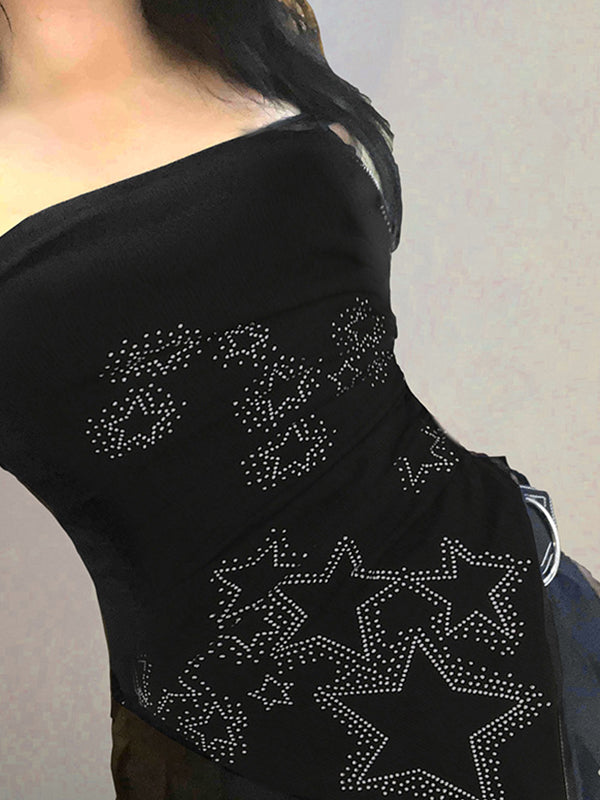 Black Y2k Hot Diamond Bandeau Top