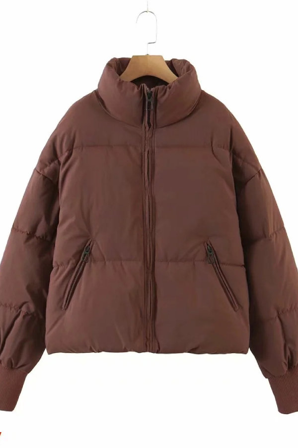 Stand Collar Zipper Pocket Thick Warm Cotton Jacket