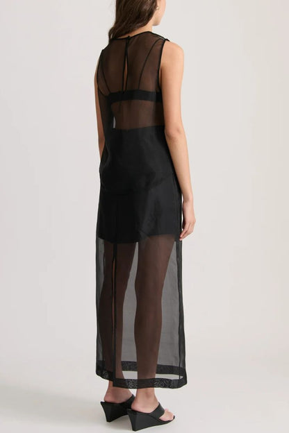 Embraces Modern Sheer Organza Pocket Oversized Tank and High Rise Slit Midi Skirt Set