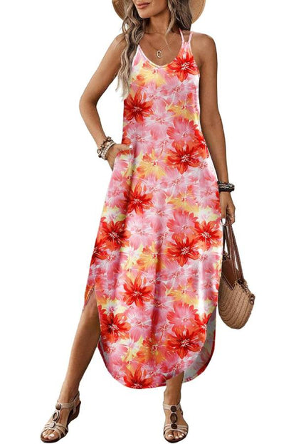 Casual V-neck halter slit bohemian beach resort maxi dress