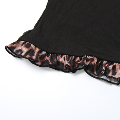 Leopard print halter self tie v neck ruffle top