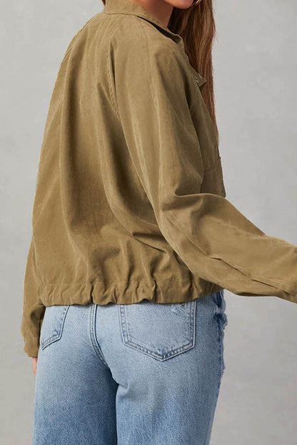 Brushed plaid lapel multi-button two-pocket midi jacket