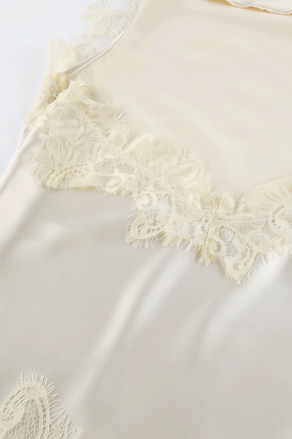 Lace Trim Cowl Neck Halter Satin Cami Top and Mini Skirt Set