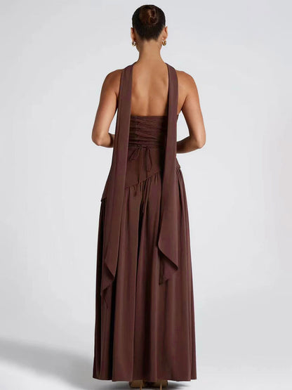Asymmetric Design Strapless Maxi Party Dress With Scarf For Women 2026