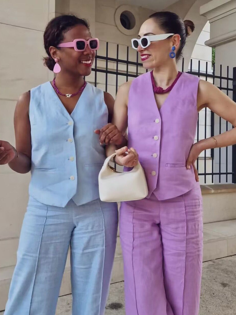 Waist Coat Vest & Wide Leg Pants Coord Set