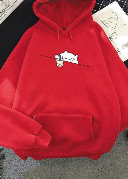 Adorable Cat Boba Hoodie - Soft & Cozy Women’s Sweatshirt