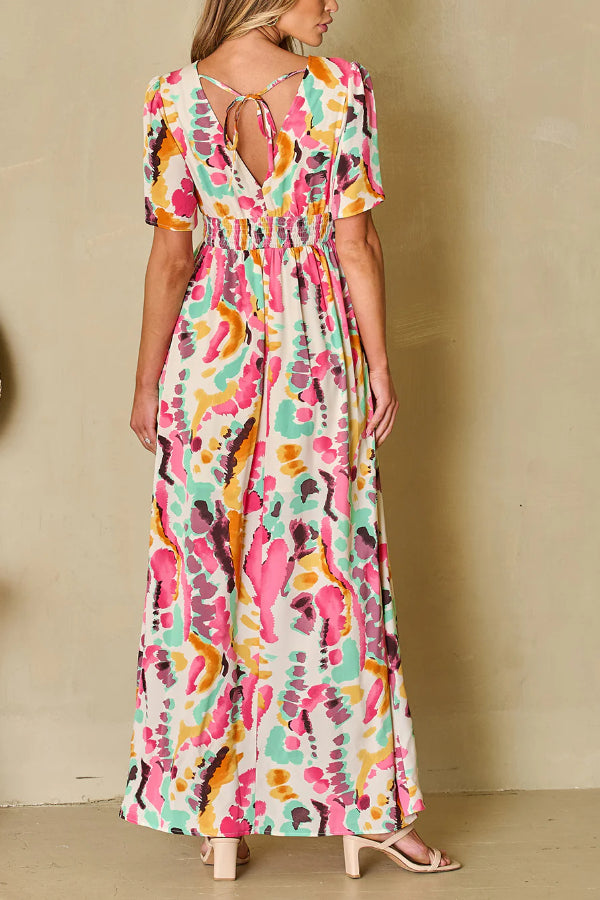 Boho Tie-dye Print V Neck Maxi Dress