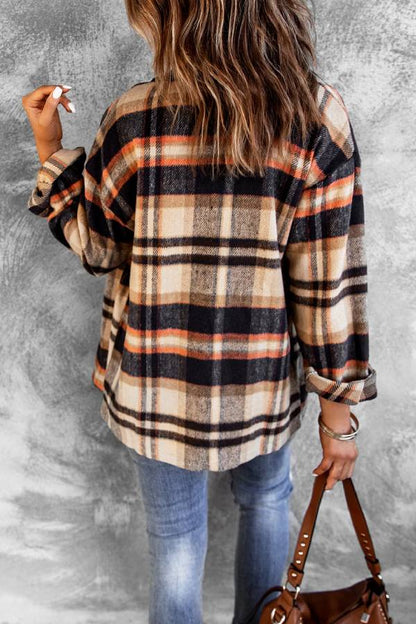 Brown Plaid Button Up Long Sleeve Flannel Shacket