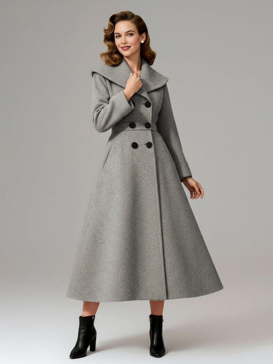 Vintage Double-Breasted A-line Woolen Coat With Shawl Collar For Women 2026