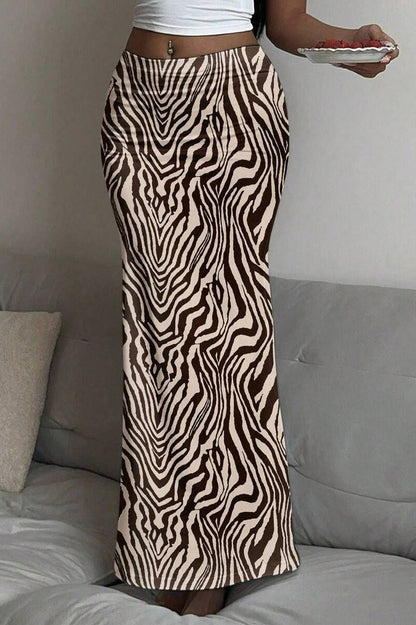 Fashion Low Rise Printed Maxi Skirt