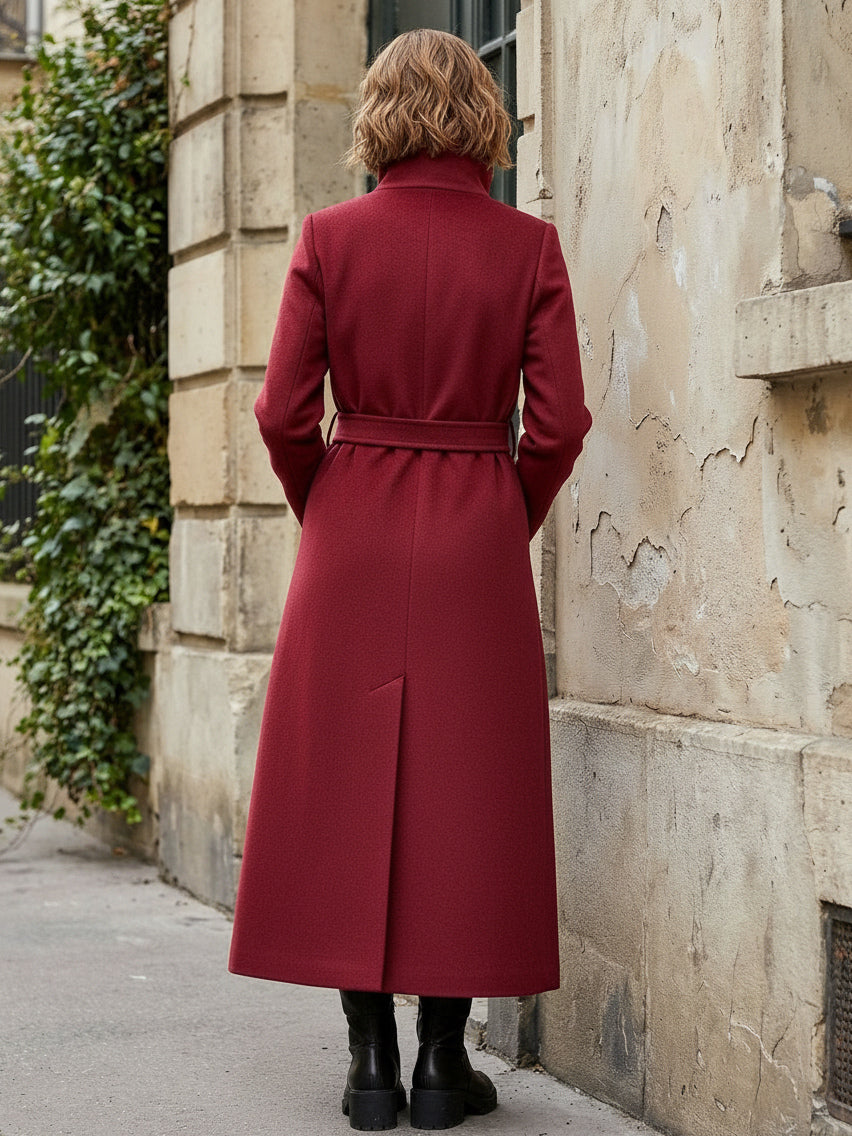 Belted Long Woolen coat with Double-breasted and high collar For Women 2026