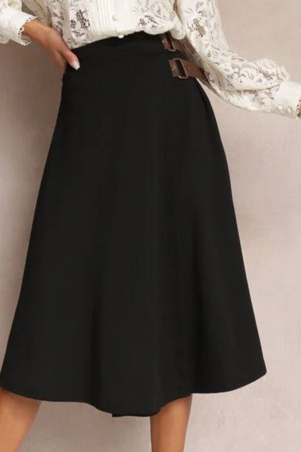 Leather Stitching Solid Color Fashionable Skirt, Elegant and Artistic Retro Skirt for Women