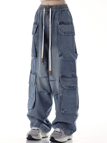 Loose versatile drawstring straight Cargo Jeans