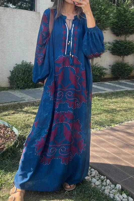 Ethnic Printed Long-sleeved Dress