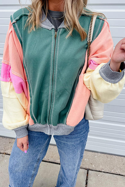 Fresh Color Matching Loose Casual Round Neck Jacket