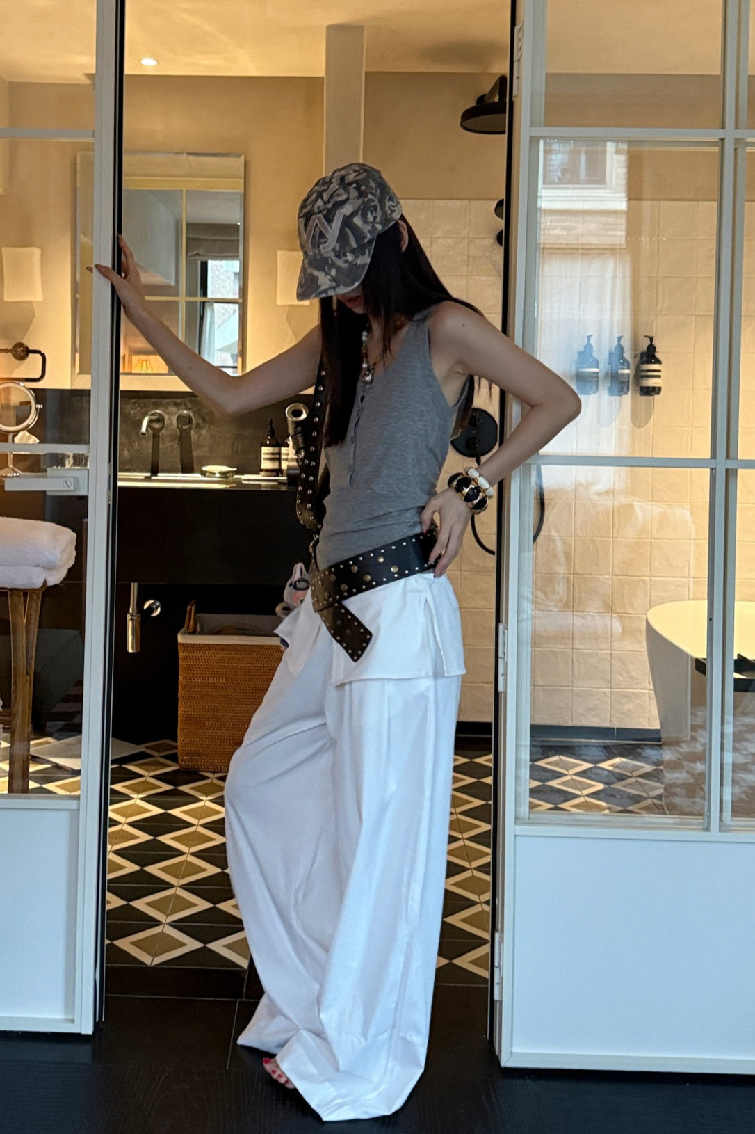 Street Style Loose Fit Spliced Wide Leg Pants