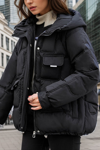 Cropped Insulated Cargo Puffer Jacket