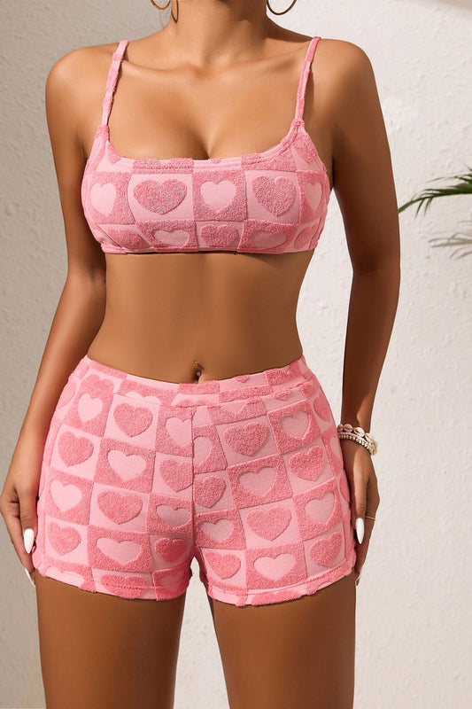 Pink Surf Style Bikini Two Piece Swim Set