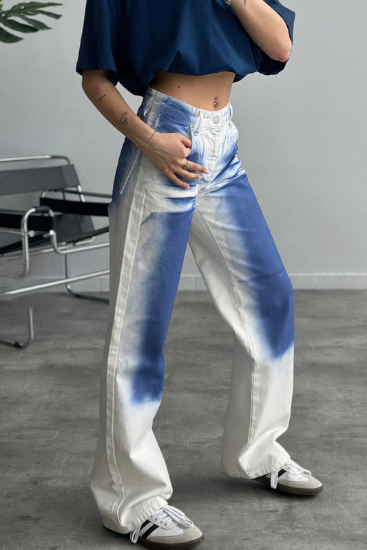 High Waist Printed Dyed Straight Jean