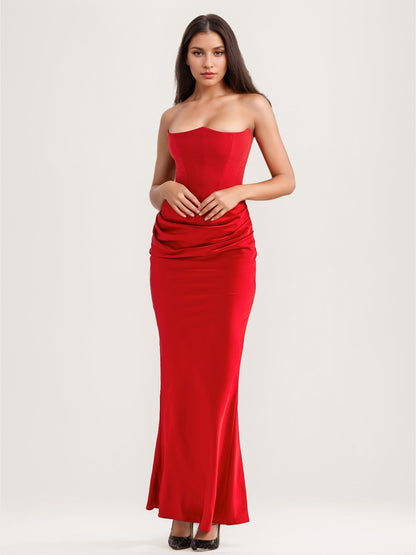 Bodycon Dresses Gray Sleeveless Pleated Chic Strapless Irregular Body-conscious Dress Sheath Dress