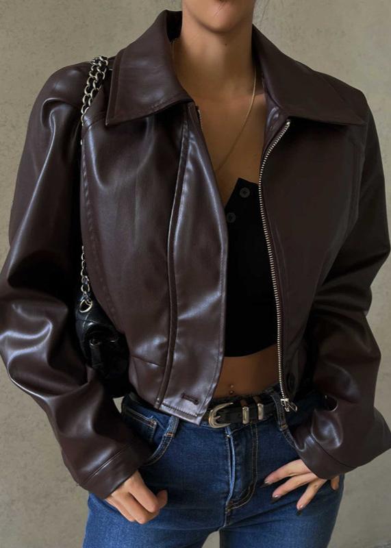 Retro Chic Zippered PU Leather Jacket – American Casual Style