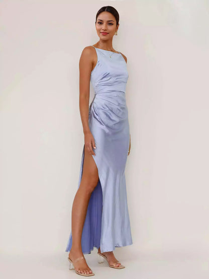 Soft Pink Maxi Slit Dress Open Back Party Slip Dress For Women 2026