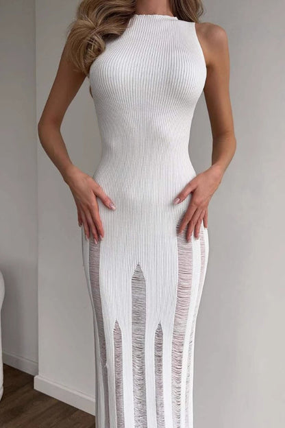 Waist Slim Hollow Knit Maxi Dress