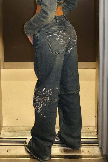 Low Rise Butterfly Rhinestone Jean