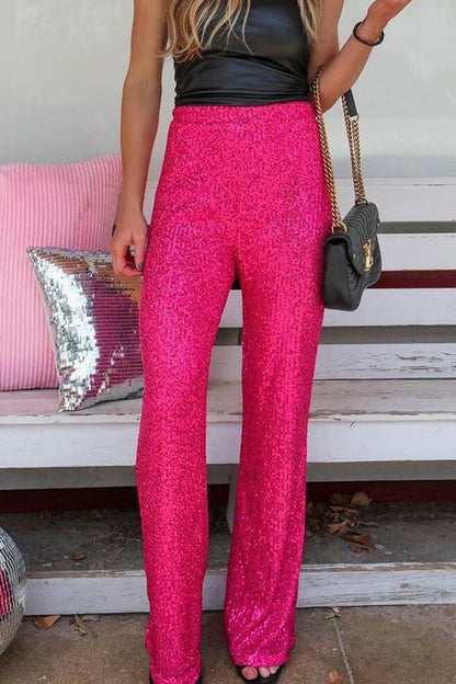 Solid color sequined fashionable casual straight pants