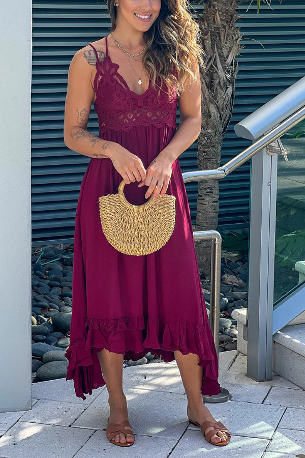 GARNET CROCHET TOP HIGH LOW DRESS