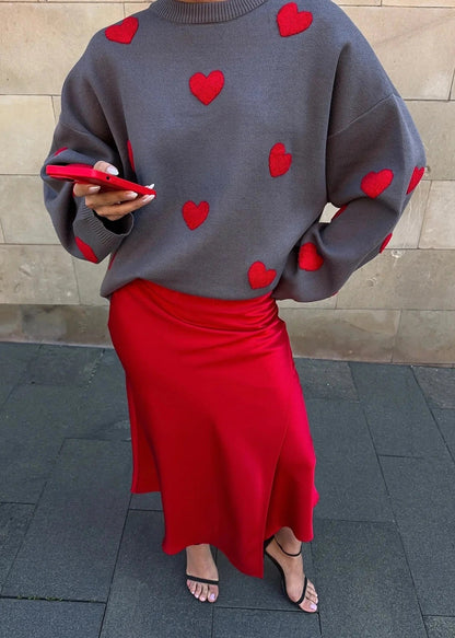 Chic Heart Pattern Pullover Sweater