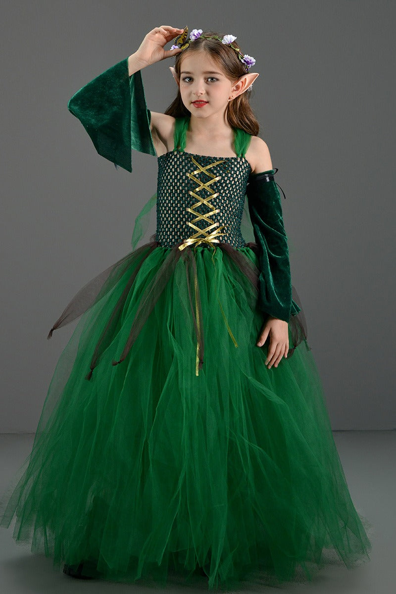 Green Elf Dress Kid Halloween Costume