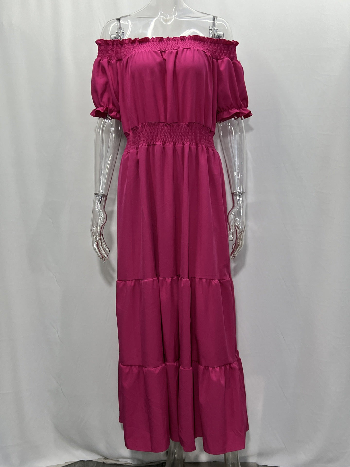 Off Shoulder Smocked Maxi Dress For Women - Boho Tiered A-Line Beach Gown with Puffy Sleeves - Summer Vacation 2026