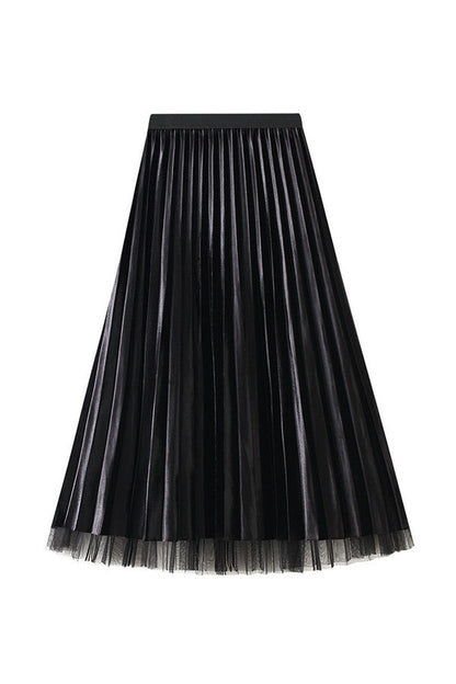 Reversible gold velvet mesh skirt