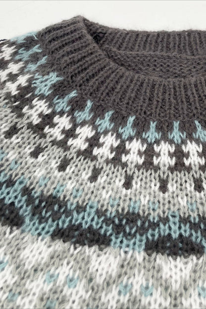 Knit Fair Isle Jacquard Round Neck Loose Sweater