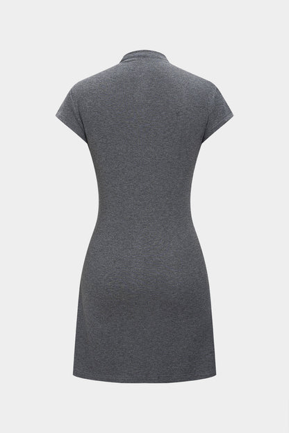 Solid Color A-Line Button Short Sleeve Mini Dress