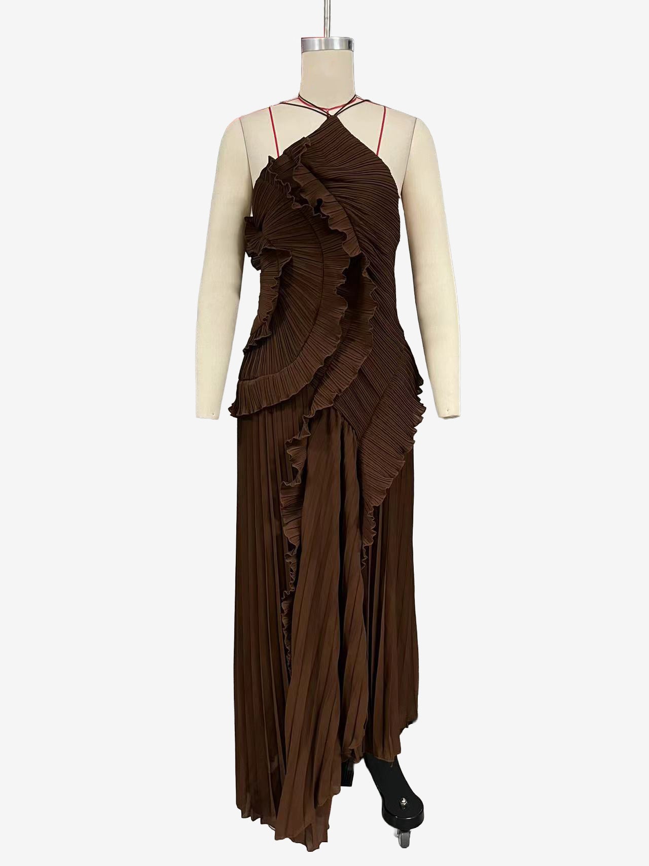Halter Neck Ruffled Chiffon Maxi Gown With Irregular Hem For Special Events 2026