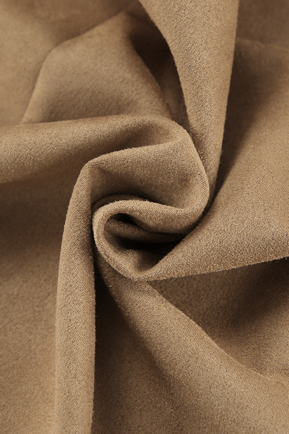 Vintage Suede Brown High Waist Split Midi Skirt