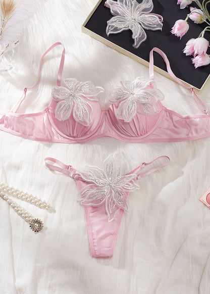 Lilia – Embroidered Floral Mesh Lingerie Set with Garter Belt