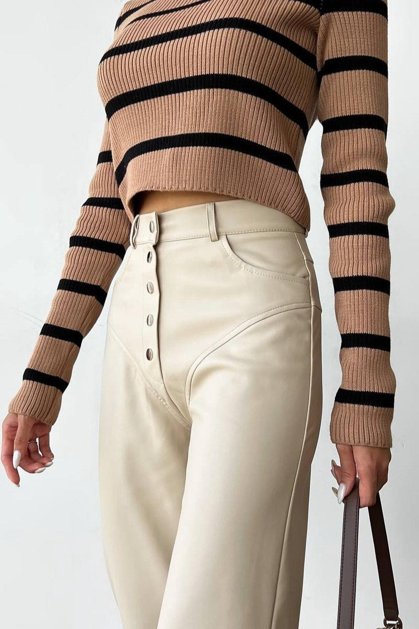Leather Patchwork Casual Pants