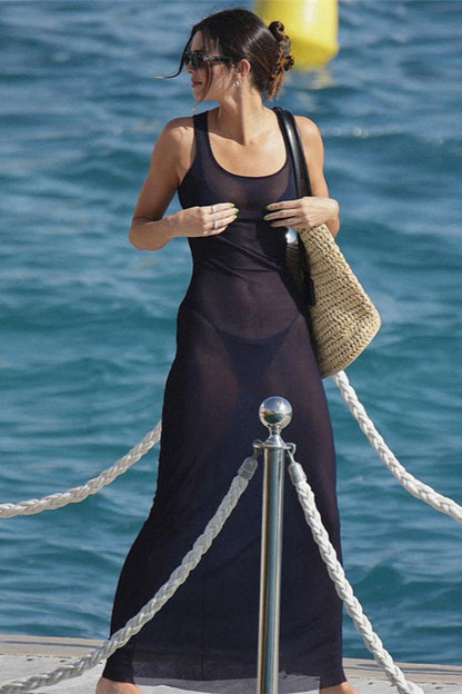Sexy Sheer Mesh Beach Resort Maxi Dress