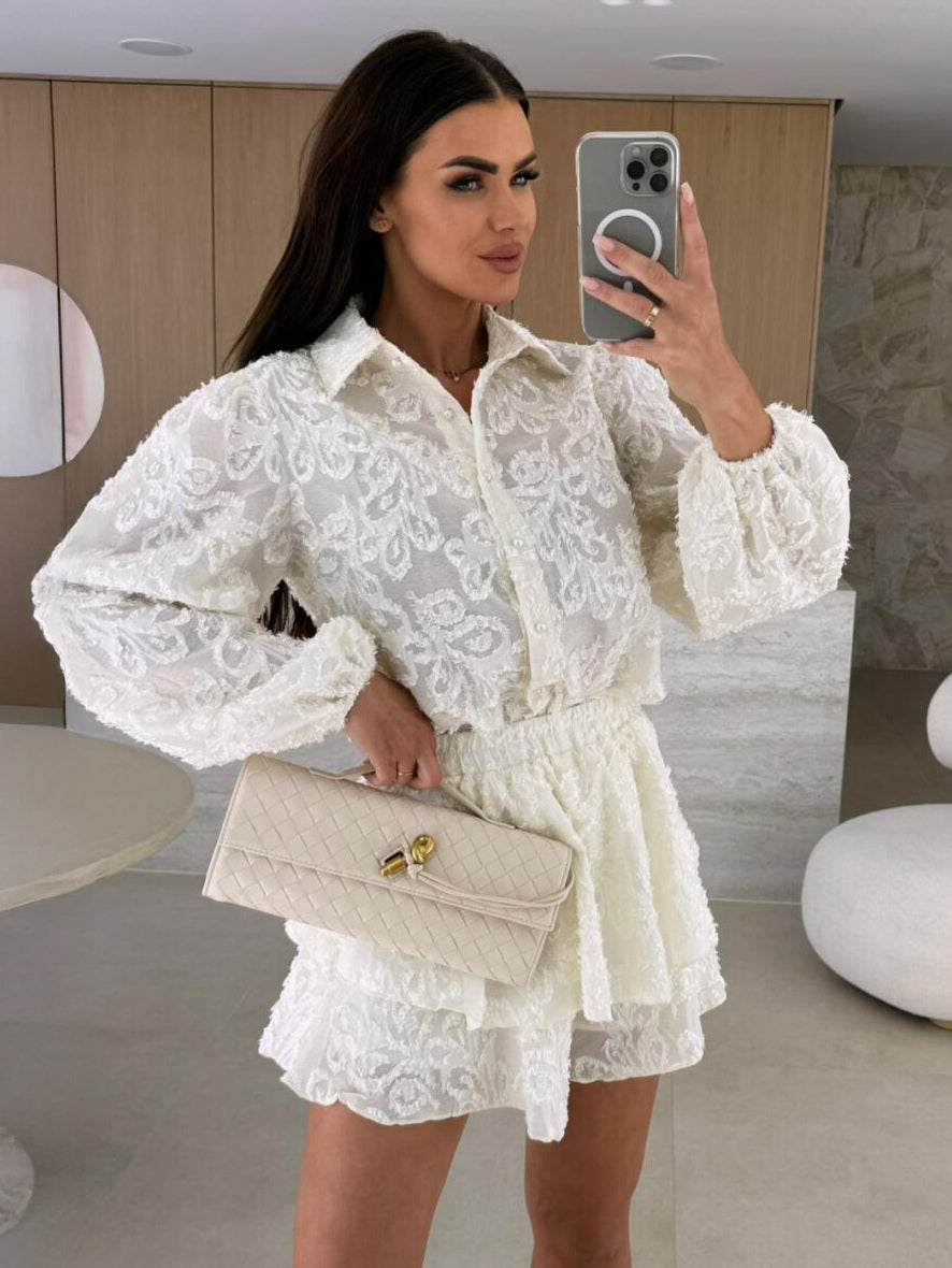 Jacquard Two Piece Co-ord Set Long Sleeve Shirt And Layered Shorts 2026