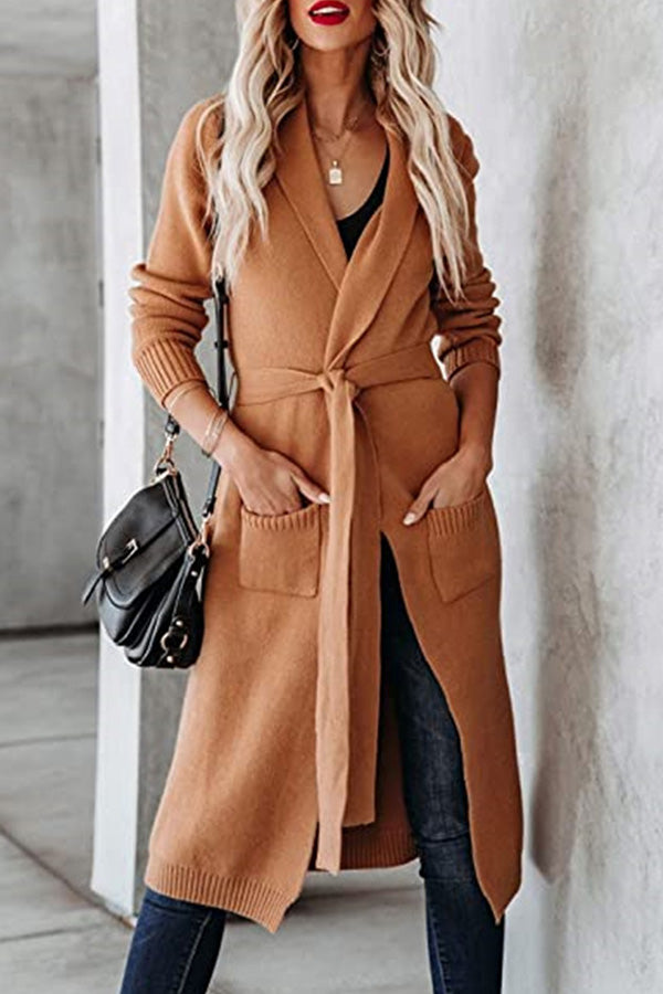 Knitted Tie Lapel Cardigan Sweater Jacket