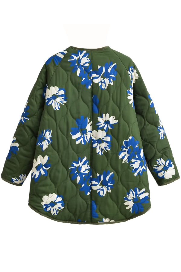 Floral Printed Round Neck Single Breasted Thin Cotton Jacket