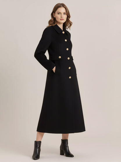 Vintage Wool Cashmere Blend Coat With Golden Buttons For Women 2026