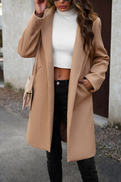 Wool Blend Solid Longline Coat