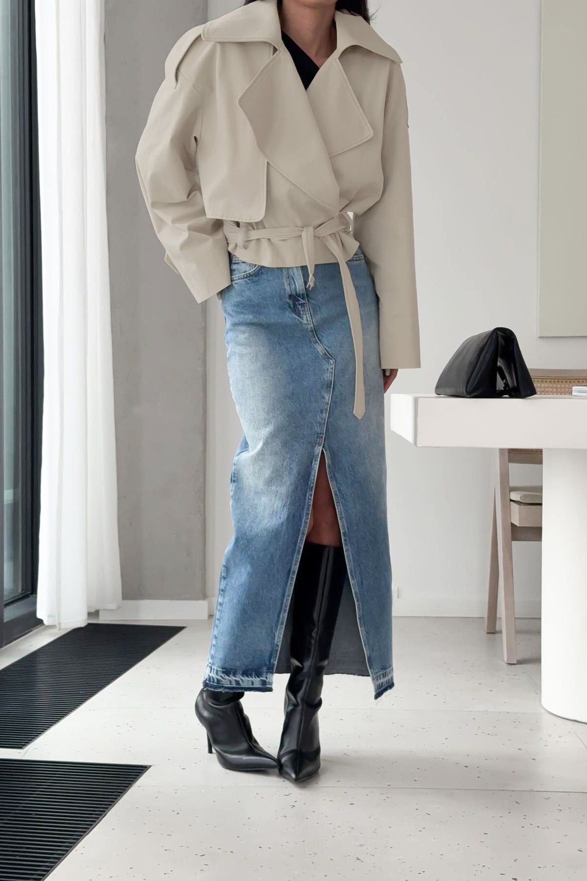 Belted Collared Long Sleeve Jacket