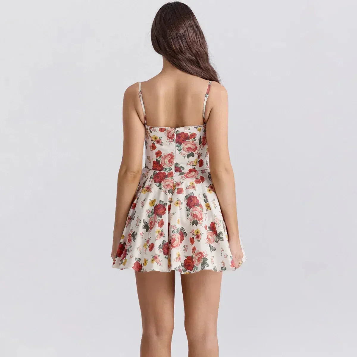 Floral Print Sweetheart Spaghetti Strap Corset Bodice Fit and Flare Mini Dress
