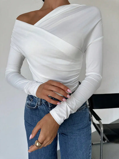 A-line Shoulder Long Sleeve Slim Knitted T-shirt Women