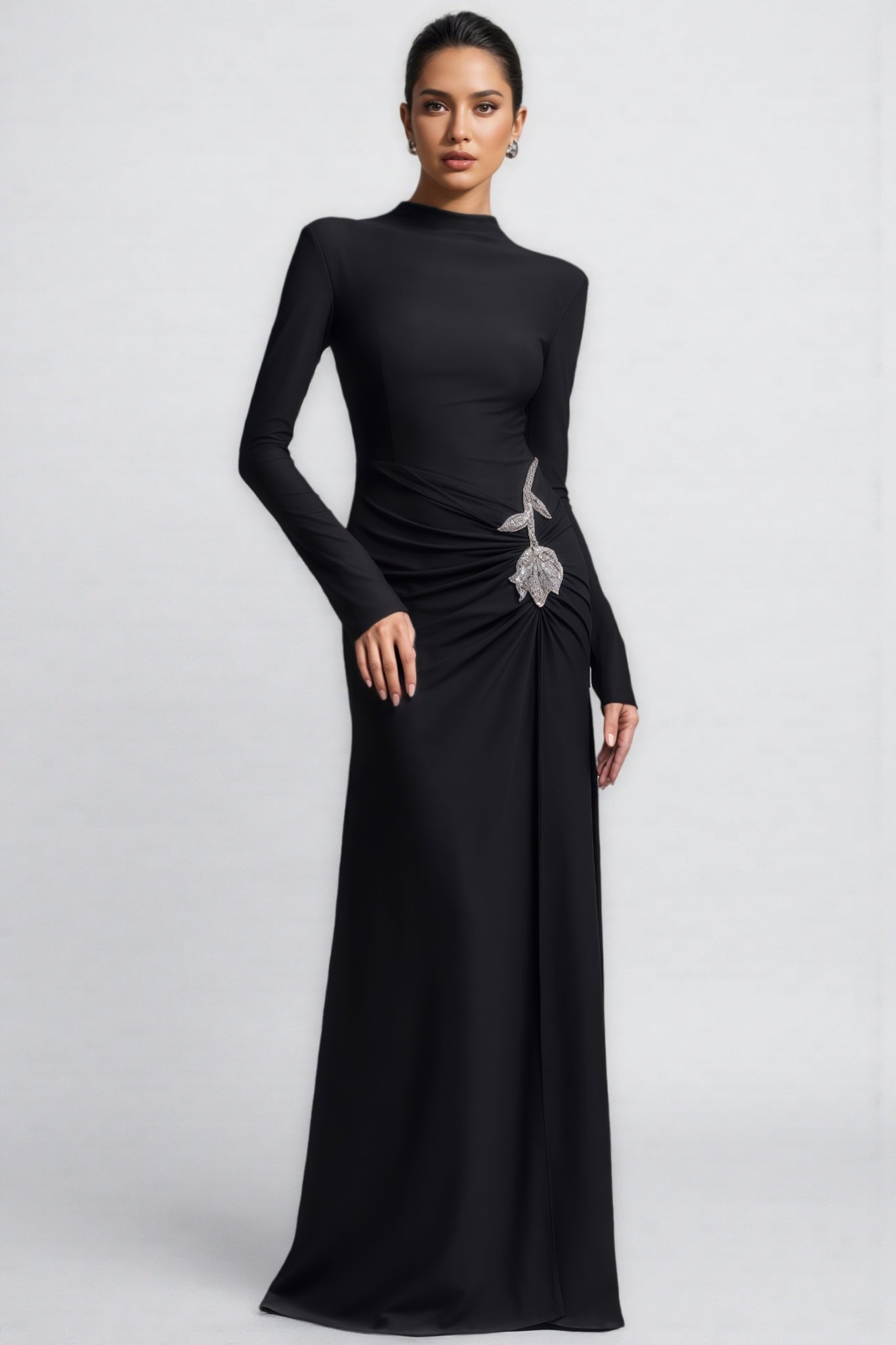 Dulio Black Rhinestone Floral Maxi Dress